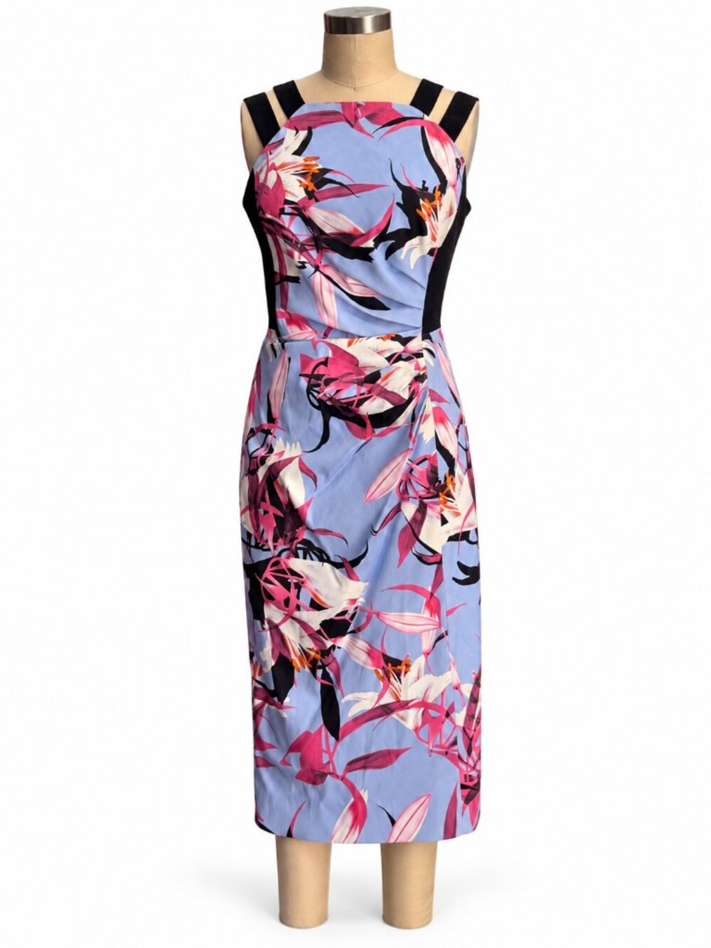 Karen Millen Blue & Pink Floral Sheath Dress - 6 / M